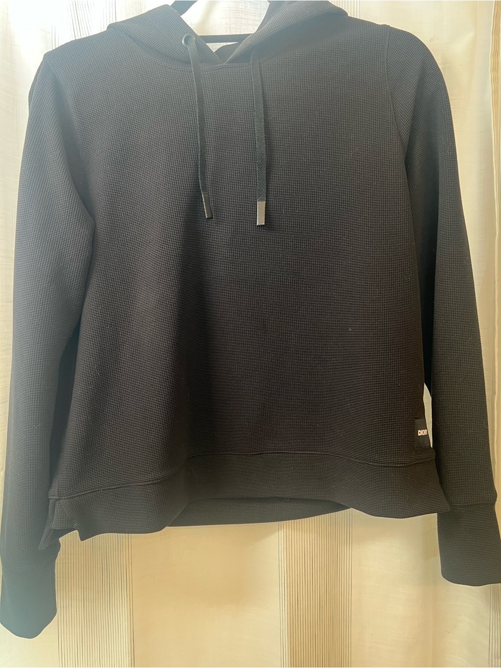 DKNY Black Waffle-Knit Hoodie Sweatshirt